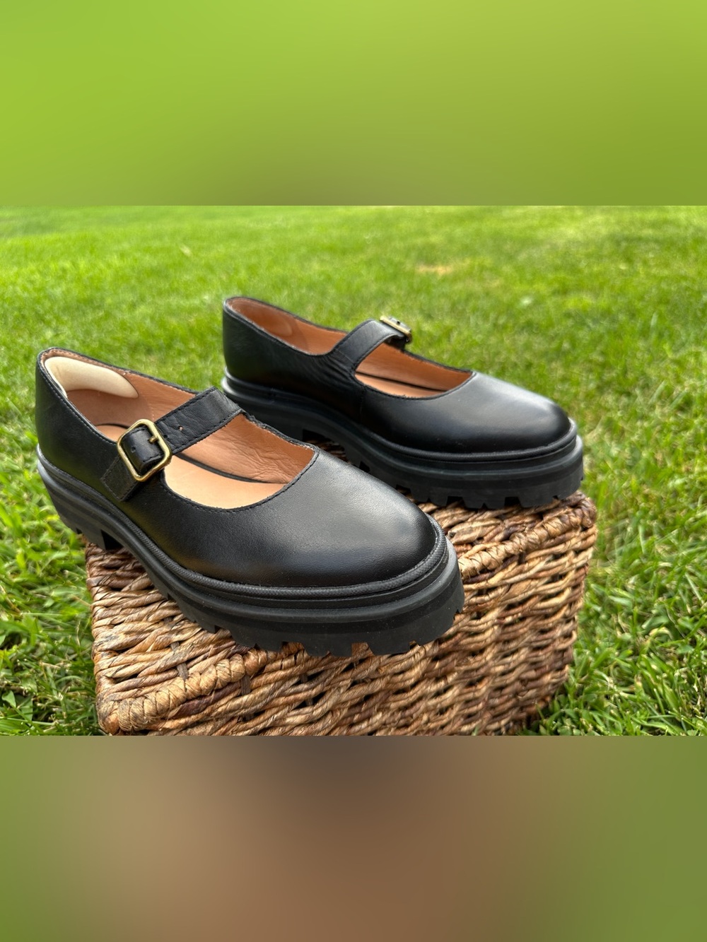 Madewell The Freya Black Lug-Sole Mary Jane Clogs